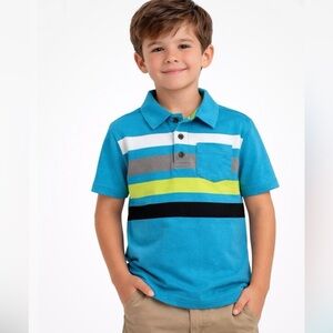 Granimals Polo Shirt Boys Size 5T Short Sleeve Turquoise Blue Stripe